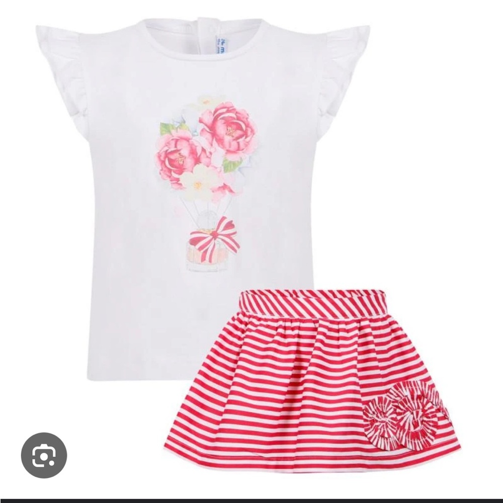 Girls' Floral Top and Striped Skirt Set